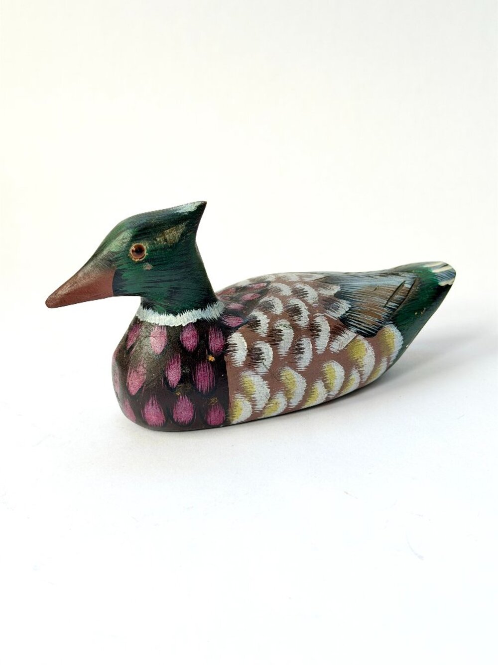 Vintage Hand-Painted Wood Mallard Duck – Folk Art